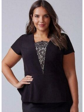 Lane Bryant Eyelash Lace Inset Peplum Top Black Size 20